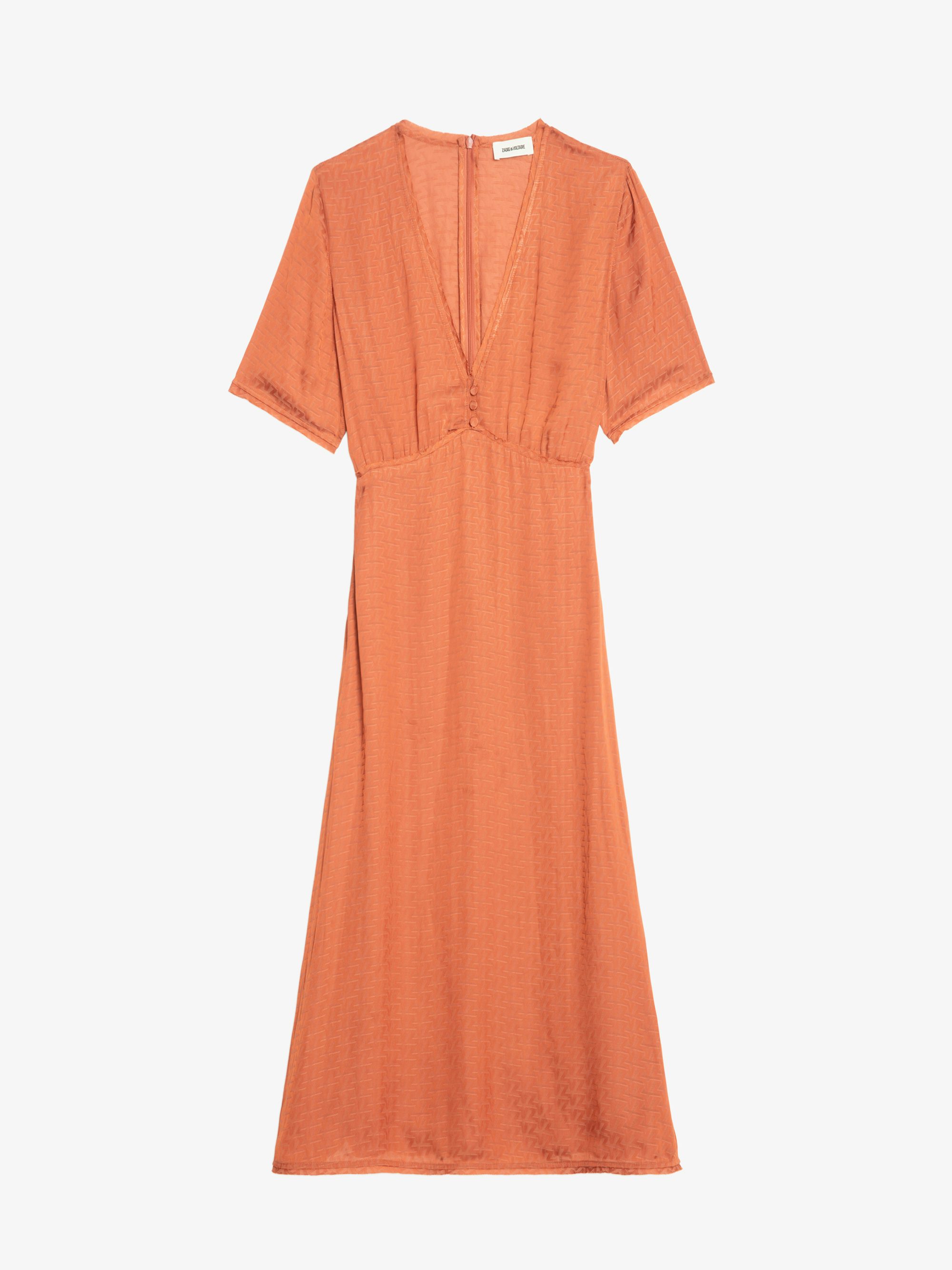 Rhodral Satin Dress - Mid-length dress in ZV jacquard satin, short sleeves and buttoned neckline.